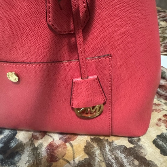 Michael Kors Coral-Pink Saffiano Satchel with MK Charm - Picture 3 of 9